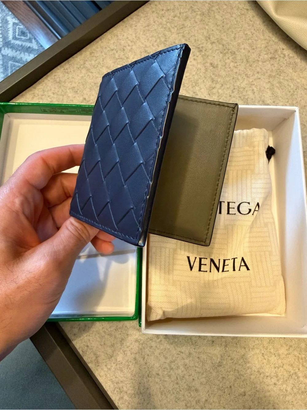 Bottega Veneta Navy Intrecciato Leather Bi-Fold Card Wallet